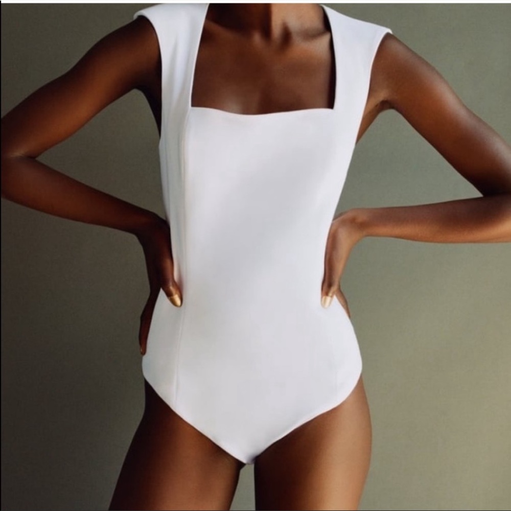 Zara White Padded Bodysuit Sz M